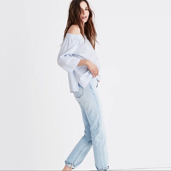 MADEWELL Clean Off-the-Shoulder Top in Stripe - Picture 2 of 9